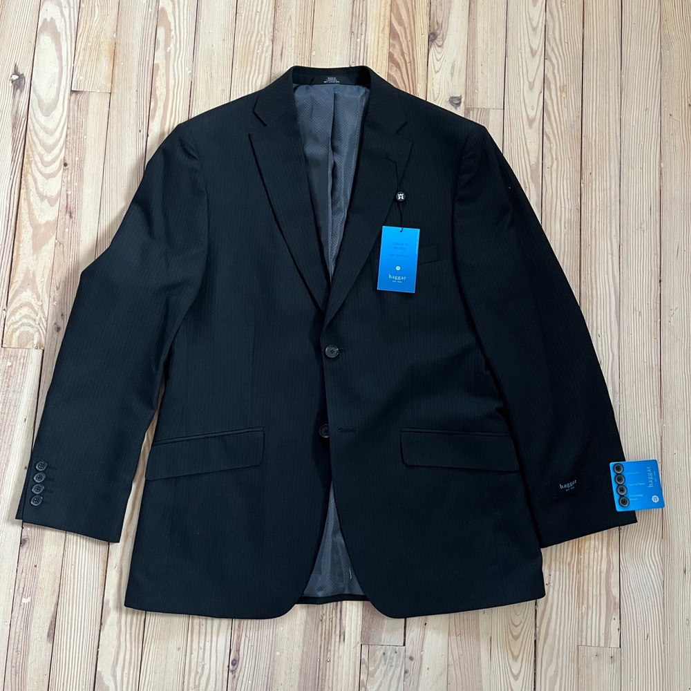 NWT Haggar Mens Black Pinstripe Suit‎ Separate Blazer 40 Regular Preppy Business